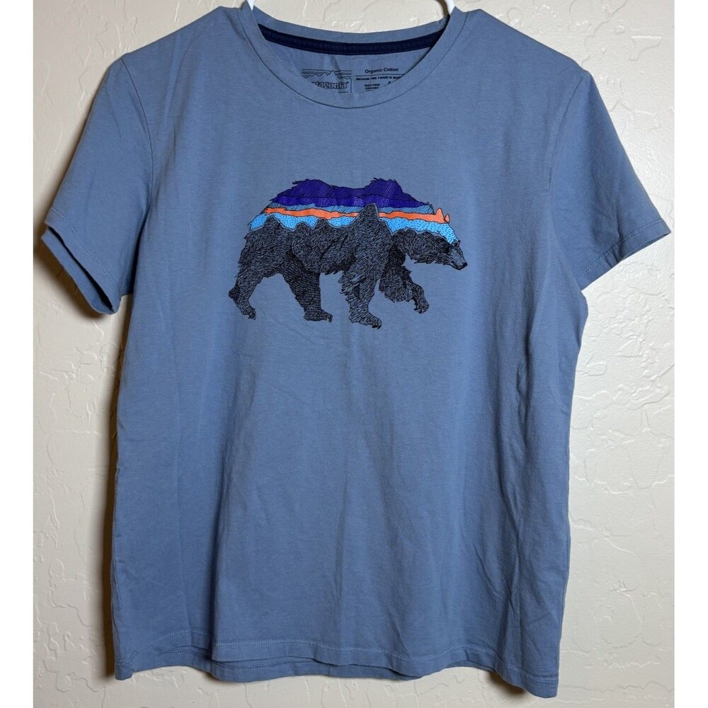Patagonia Womens M Blue Bear Mountain Graphic T Shirt Organic Cotton Outdoor